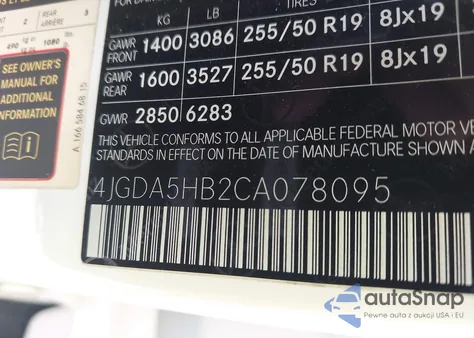 2012 Mercedes-Benz Ml 350 4Matic из США, поврежденный, VIN 4JGDA5HB2CA078095